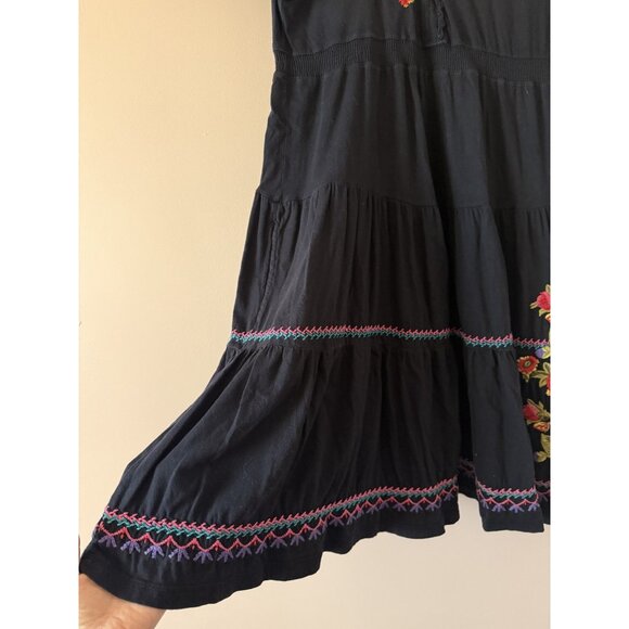 Johnny Was JWLA Black Embroidered Floral Tiered Cotton Peasant Mini Dress Boho M - Picture 9 of 9